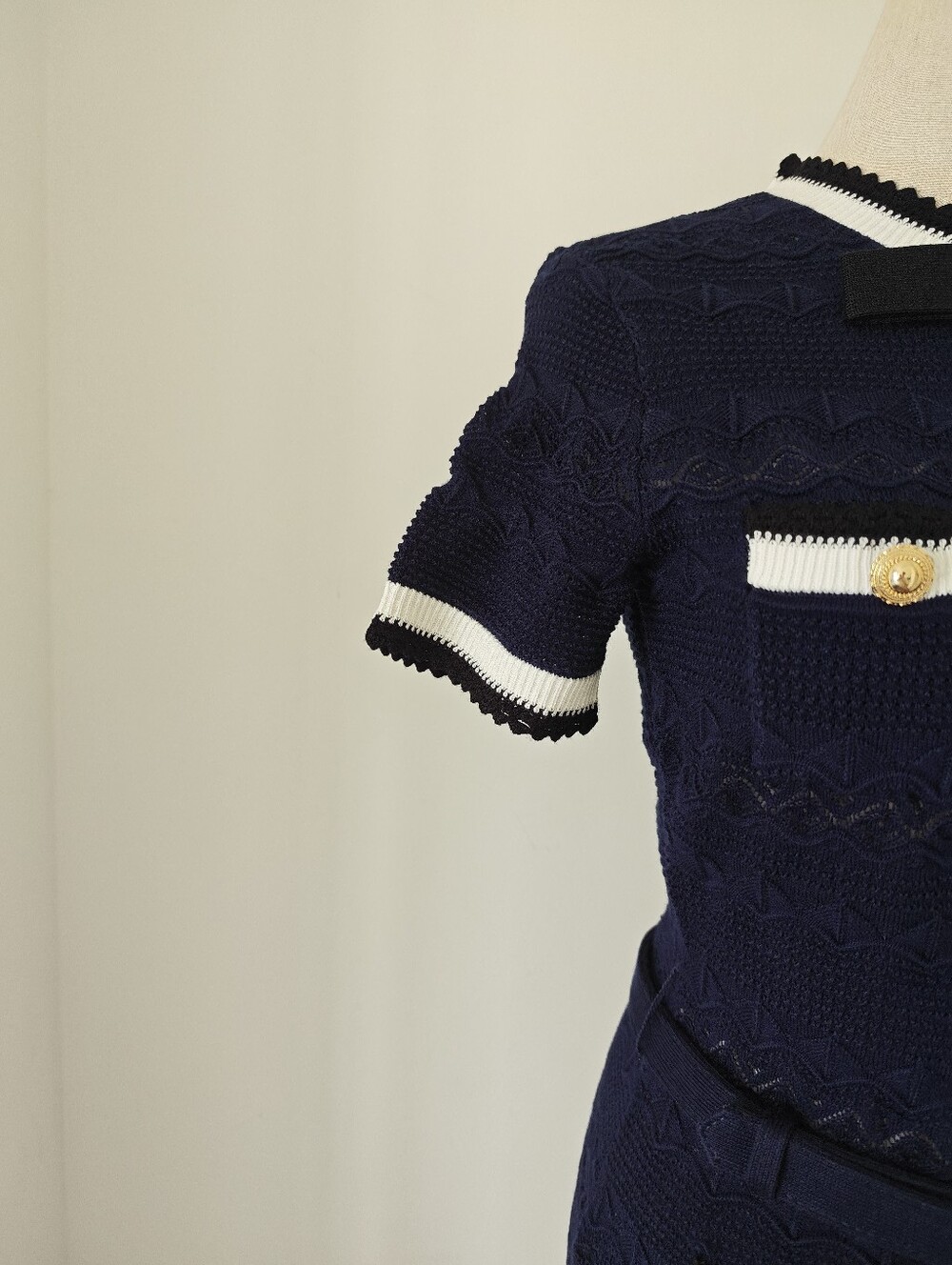 Self Portrait Navy Pointelle Knit Midi Dress - Picture 9 of 14